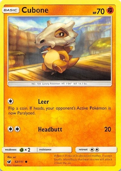 Cubone (SM04) #52/111 Common (Reverse Holofoil Near Mint) SM - Crimson Invasion Pokemon: 2017