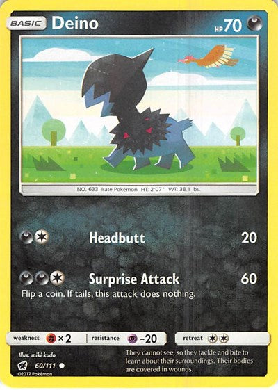 Deino (SM04) #60/111 Common (Reverse Holofoil Moderately Played) SM - Crimson Invasion Pokemon: 2017