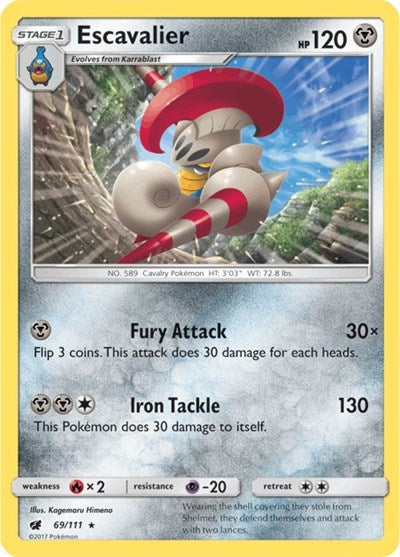 Escavalier (SM04) #69/111 Rare (Reverse Holofoil Moderately Played) SM - Crimson Invasion Pokemon: 2017