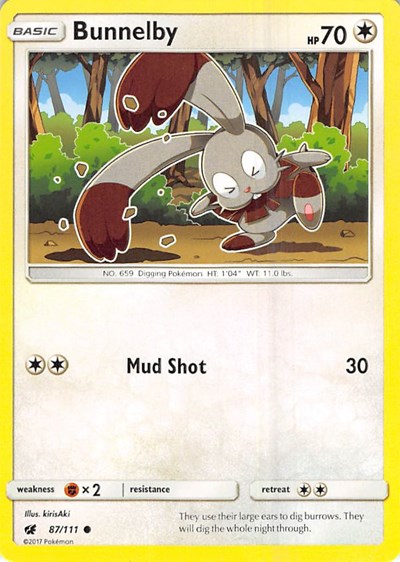 Bunnelby (SM04) #87/111 Common (Reverse Holofoil Lightly Played) SM - Crimson Invasion Pokemon: 2017