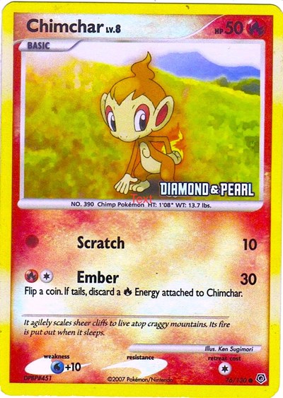 Chimchar - 76/130 [Diamond & Pearl] (BKP) #076/130 Promo (Reverse Holofoil Heavily Played) Burger King Promos Pokemon: 2026