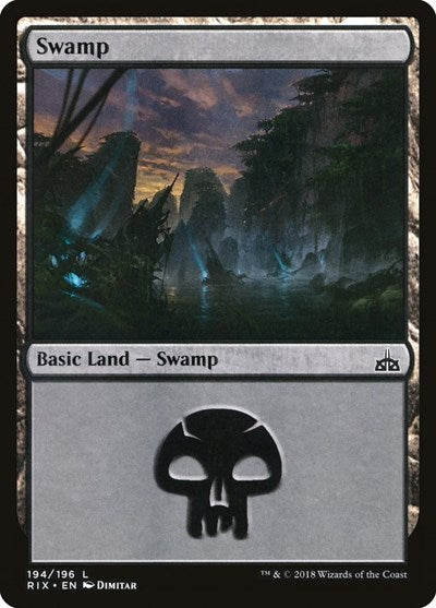 Swamp (RIX) #194 Land (Damaged) Rivals of Ixalan Magic: The Gathering: 2018