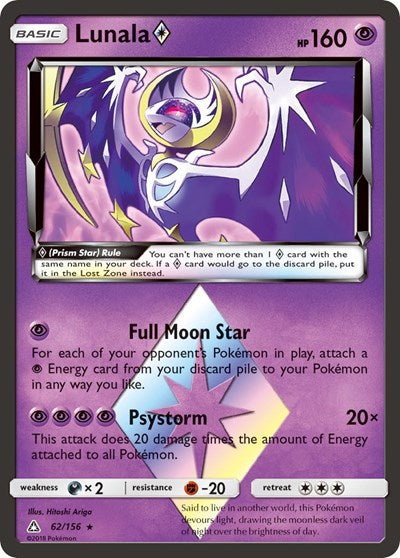 Lunala Prism Star (SM05) #62/156 Prism Rare SM - Ultra Prism Pokemon: 2018