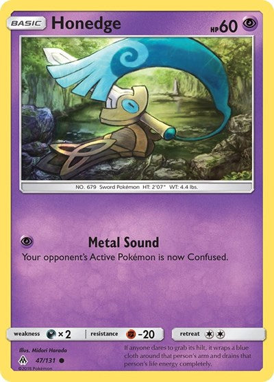 Honedge 47 (SM06) #47/131 Common (Reverse Holofoil Moderately Played) SM - Forbidden Light Pokemon: 2018