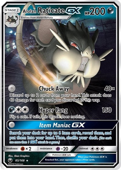 Alolan Raticate GX (CES) #85/168 Ultra Rare (Holofoil Near Mint) SM - Celestial Storm Pokemon: 2018