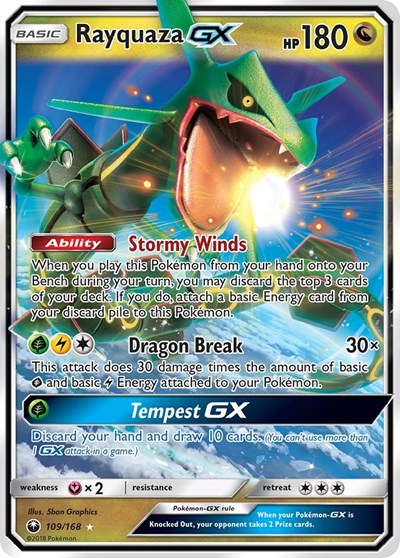 Rayquaza GX (CES) #109/168 Ultra Rare (Holofoil Moderately Played) SM - Celestial Storm Pokemon: 2018