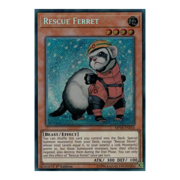 Rescue Ferret (MP18) #MP18-EN054 Secret Rare (1st Edition Lightly Played) 2018 Mega-Tins Mega Pack YuGiOh: 2018