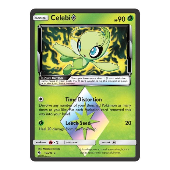 Celebi Prism Star (SM8) #19/214 Prism Rare (Holofoil Near Mint) SM - Lost Thunder Pokemon: 2018