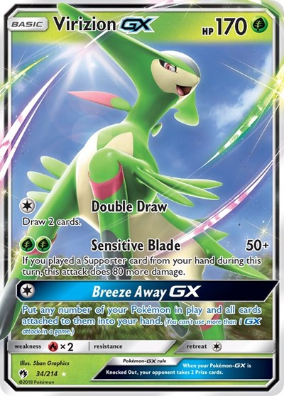 Virizion GX (SM8) #34/214 Ultra Rare (Holofoil Moderately Played) SM - Lost Thunder Pokemon: 2018