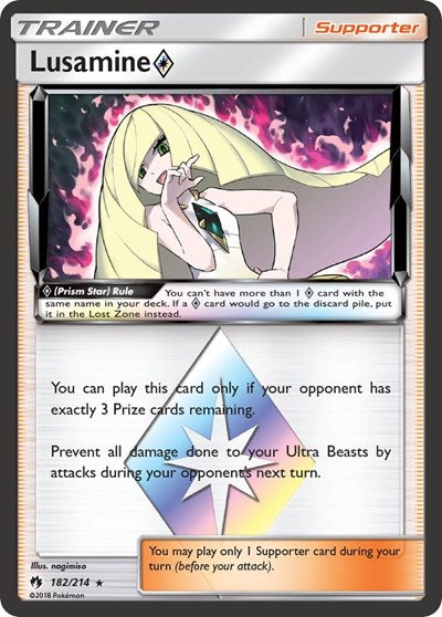 Lusamine Prism Star (SM8) #182/214 Prism Rare (Holofoil Lightly Played) SM - Lost Thunder Pokemon: 2018