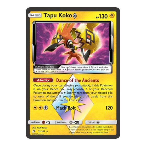 Tapu Koko Prism Star (SM9) #51/181 Prism Rare (Holofoil Near Mint) SM - Team Up Pokemon: 2019