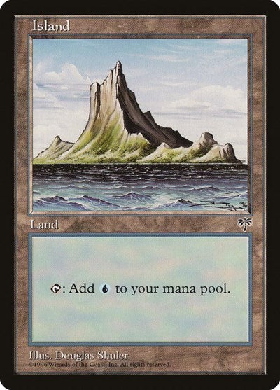 Island Off Center Spire (MIR) #336 Land (Heavily Played) Mirage Magic: The Gathering: 1996