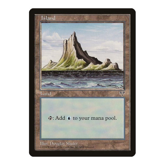 Island (Off-Center Spire) (MIR) #336 Land (Heavily Played) Mirage Magic: The Gathering: 1996