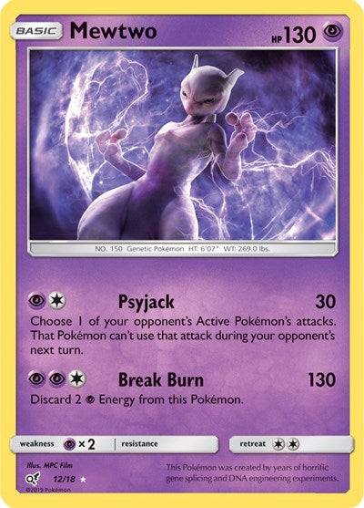 Mewtwo (DEP) #12/18 Holo Rare (Holofoil Moderately Played) Detective Pikachu Pokemon: 2019