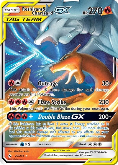 Reshiram and Charizard GX (SM10) #20/214 Ultra Rare (Holofoil Near Mint) SM - Unbroken Bonds Pokemon: 2019