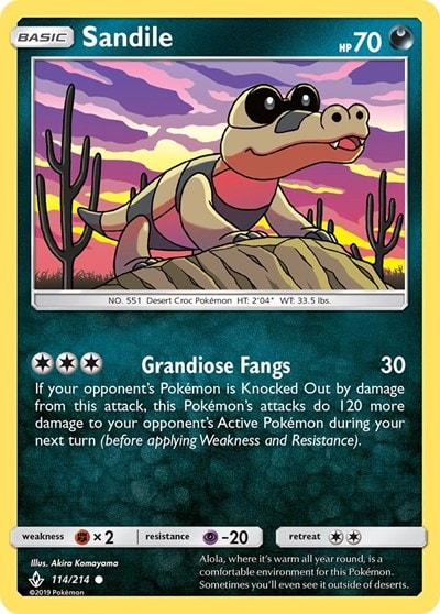 Sandile (114) (SM10) #114/214 Common (Reverse Holofoil Near Mint) SM - Unbroken Bonds Pokemon: 2019