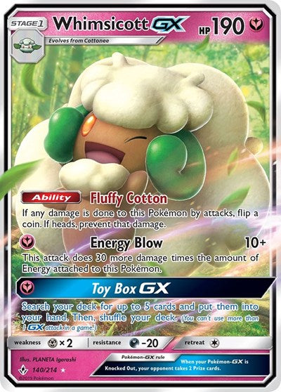 Whimsicott GX (SM10) #140/214 Ultra Rare (Holofoil Near Mint) SM - Unbroken Bonds Pokemon: 2019