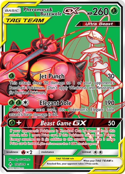 Pheromosa and Buzzwole GX 191 Full Art (SM10) #191/214 Ultra Rare (Holofoil Heavily Played) SM - Unbroken Bonds Pokemon: 2019