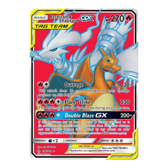 Reshiram Charizard GX Full Art (SM10) #194/214 Ultra Rare (Holofoil Damaged) SM - Unbroken Bonds Pokemon: 2019