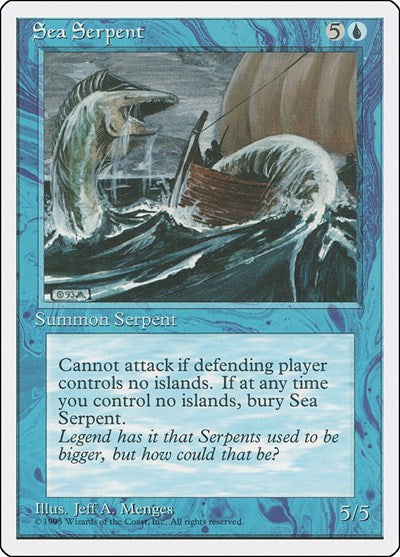 1995 Magic: Fourth Edition (4ED) - Sea Serpent (#98, Common) (Heavily Played)