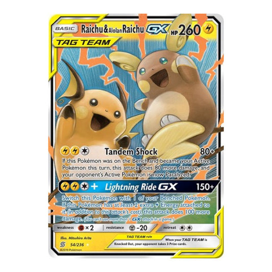 Raichu & Alolan Raichu GX (SM11) #54/236 Ultra Rare SM - Unified Minds Pokemon: 2019