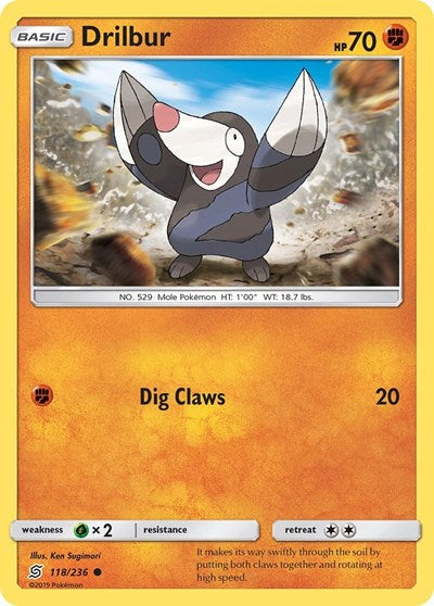 Drilbur (SM11) #118/236 Common (Reverse Holofoil Near Mint) SM - Unified Minds Pokemon: 2019