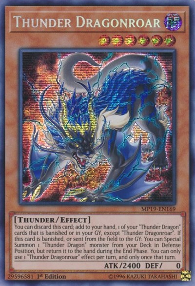 Thunder Dragonroar (MP19) #MP19-EN169 Prismatic Secret Rare (1st Edition Near Mint) 2019 Gold Sarcophagus Tin Mega Pack YuGiOh: 2019