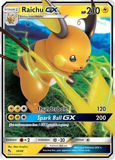 Raichu GX (HIF) #20/68 Ultra Rare (Holofoil Near Mint) Hidden Fates Pokemon: 2019
