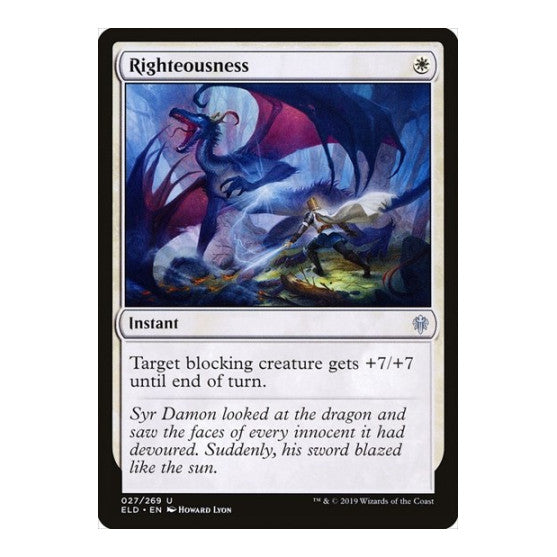 Righteousness (ELD) #27 Uncommon (Lightly Played) Throne of Eldraine Magic: The Gathering: 2019