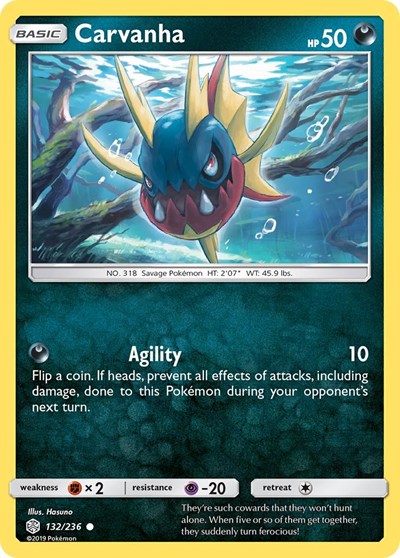 Carvanha (SM12) #132/236 Common (Reverse Holofoil Moderately Played) SM - Cosmic Eclipse Pokemon: 2019