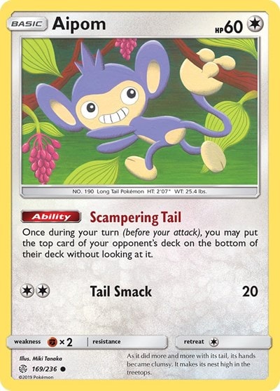 Aipom (SM12) #169/236 Common (Reverse Holofoil Near Mint) SM - Cosmic Eclipse Pokemon: 2019