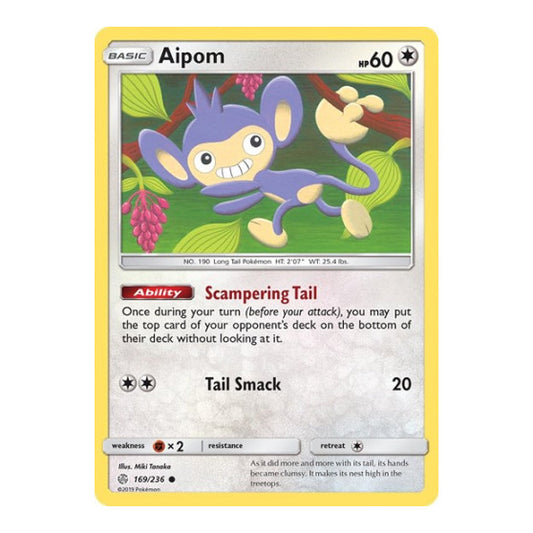 Aipom (SM12) #169/236 Common (Reverse Holofoil Near Mint) SM - Cosmic Eclipse Pokemon: 2019