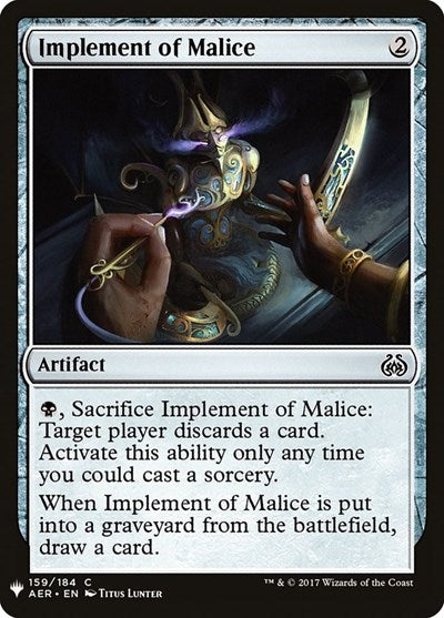 Implement of Malice (LIST) #AER-159 Common (Lightly Played) The List Reprints Magic: The Gathering: 2026