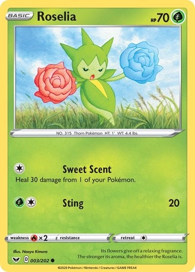 Roselia (003) (SWSH01) #003/202 Common (Reverse Holofoil Near Mint) SWSH01: Sword & Shield Base Set Pokemon: 2020