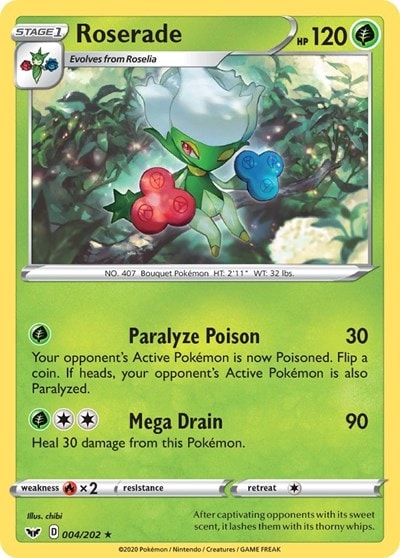 Roserade (SWSH01) #004/202 Rare (Reverse Holofoil Near Mint) SWSH01: Sword & Shield Base Set Pokemon: 2020