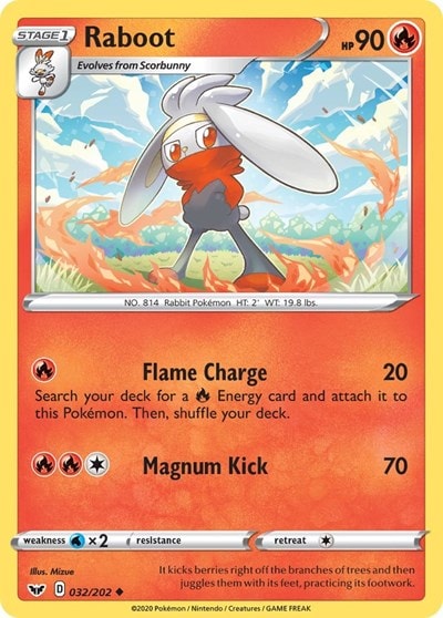 Raboot (032) (SWSH01) #032/202 Uncommon (Reverse Holofoil Near Mint) SWSH01: Sword & Shield Base Set Pokemon: 2020