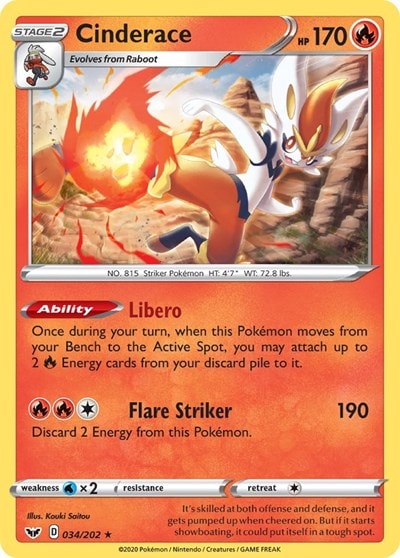 Cinderace (034) (SWSH01) #034/202 Holo Rare (Holofoil Near Mint) SWSH01: Sword & Shield Base Set Pokemon: 2020