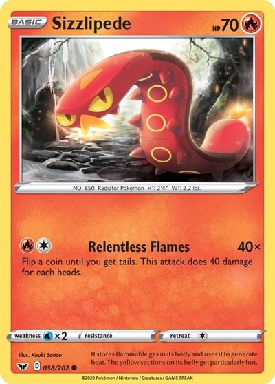 Sizzlipede (038) (SWSH01) #038/202 Common (Reverse Holofoil Near Mint) SWSH01: Sword & Shield Base Set Pokemon: 2020