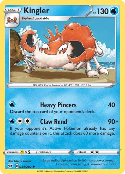 Kingler (SWSH01) #044/202 Uncommon (Reverse Holofoil Moderately Played) SWSH01: Sword & Shield Base Set Pokemon: 2020