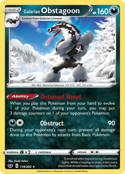 Galarian Obstagoon (SWSH01) #119/202 Holo Rare (Reverse Holofoil Near Mint) SWSH01: Sword & Shield Base Set Pokemon: 2020