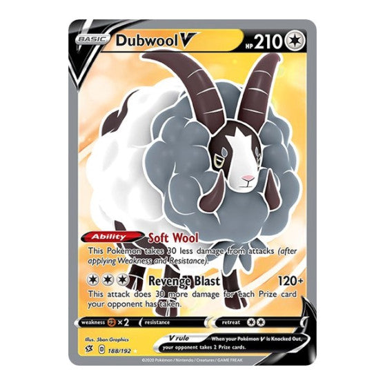 Dubwool V Full Art (SWSH02) #188/192 Ultra Rare (Holofoil Near Mint) SWSH02: Rebel Clash Pokemon: 2020