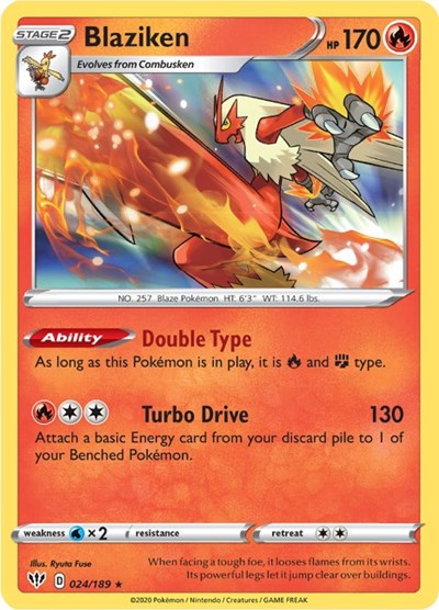 Blaziken (SWSH03) #024/189 Holo Rare (Holofoil Near Mint) SWSH03: Darkness Ablaze Pokemon: 2020