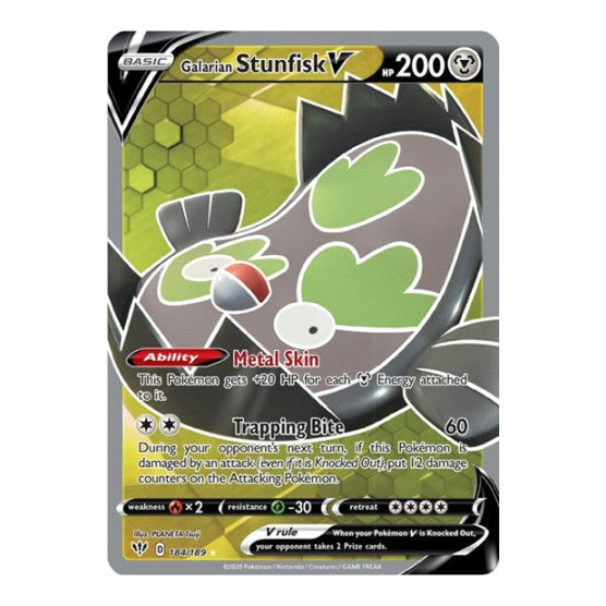 Galarian Stunfisk V Full Art (SWSH03) #184/189 Ultra Rare (Holofoil Near Mint) SWSH03: Darkness Ablaze Pokemon: 2020