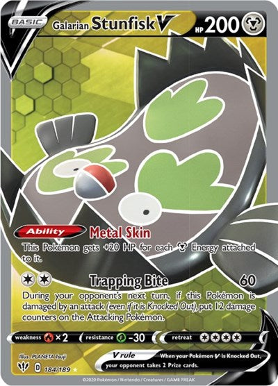 Galarian Stunfisk V Full Art (SWSH03) #184/189 Ultra Rare (Holofoil Near Mint) SWSH03: Darkness Ablaze Pokemon: 2020