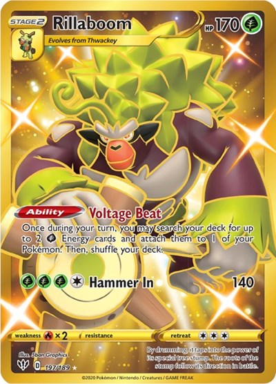 Rillaboom Secret (SWSH03) #197/189 Secret Rare (Holofoil Near Mint) SWSH03: Darkness Ablaze Pokemon: 2020