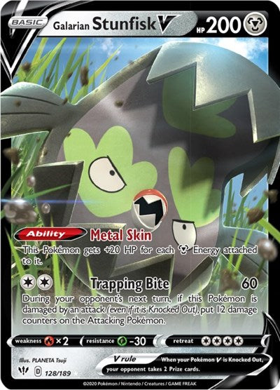 Galarian Stunfisk V (SWSH03) #128/189 Ultra Rare (Holofoil Near Mint) SWSH03: Darkness Ablaze Pokemon: 2020