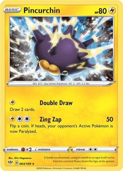 Pincurchin (SWSH03) #064/189 Holo Rare (Reverse Holofoil Near Mint) SWSH03: Darkness Ablaze Pokemon: 2020