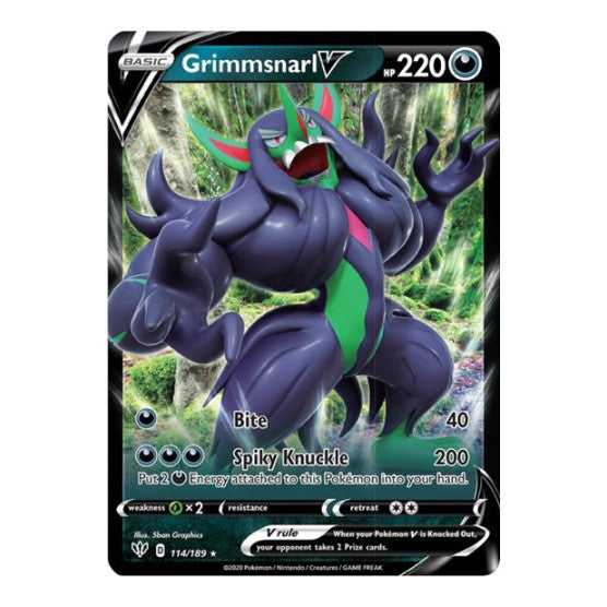Grimmsnarl V (SWSH03) #114/189 Ultra Rare (Holofoil Near Mint) SWSH03: Darkness Ablaze Pokemon: 2020