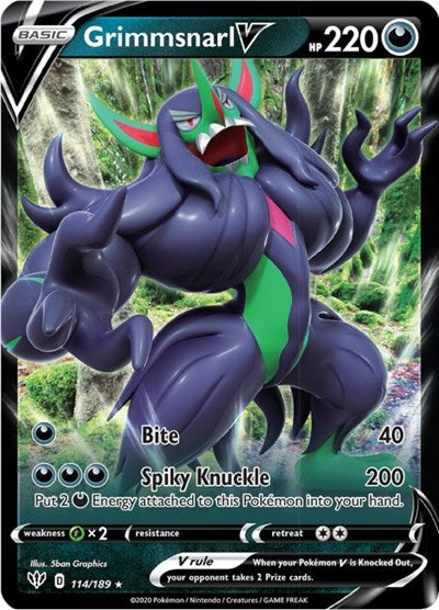 Grimmsnarl V (SWSH03) #114/189 Ultra Rare (Holofoil Near Mint) SWSH03: Darkness Ablaze Pokemon: 2020