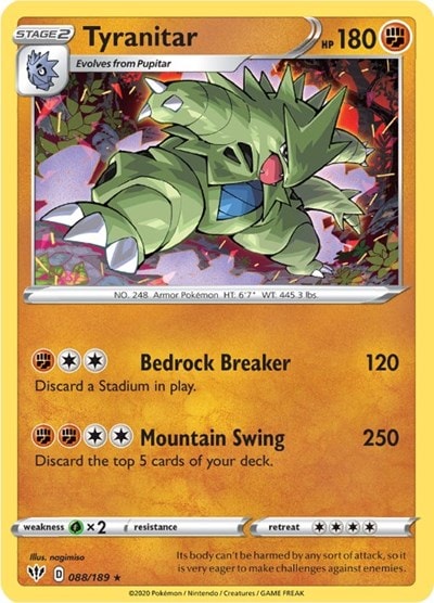 Tyranitar (SWSH03) #088/189 Holo Rare (Holofoil Near Mint) SWSH03: Darkness Ablaze Pokemon: 2020